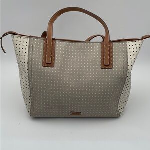Fossil Brown and Cream Structured Tote Bag